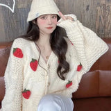 Women Harajuku Strawberry Loose Cardigan Sweater Fall Fashion Long Sleeve Korean Tops Chic Female Preppy Style Y2k