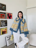 Blends Wool Coat Women Blue Plaid Kawai Cute Coats And Jackets Korean Fashion Winter Outfits Sweater Warm