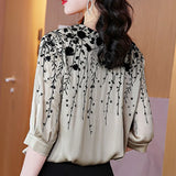Fashion Print Blouse Women Satin Half Sleeve Loose Casual Shirts Women Fashion 2023 Spring Tops Elegant Blusas
