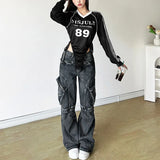 Zingj 2024 New Women's Unique Number Print Side Stripe Drawstring Design Top-Outfit