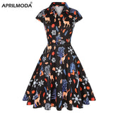 Women Vintage Party Christmas Dress Black Holiday Summer Pinup 2XL Pin Up Print Retro 50s 60s Rockabilly Sundress