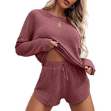 Knit Pajamas Suit Long Sleeved Top And Shorts With Casual Suit Home Clothes Sportswear Women's
