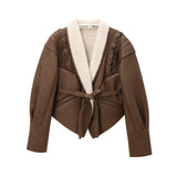 / Winter Women's Spice Girl Lapel Lamb Coat With Waist Short Biker