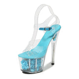 Zingj Summer Model Shoes Super High Heels 17CM Thin Heel Waterproof Platform Sandal Female Transparent Crystal Shoes Wedding