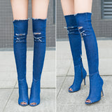 Zingj 2017 New Fish Mouth Cow Carefully Follow The Knee Boots With The Same Thin Leg Elastic Sandals In Size- Outfit