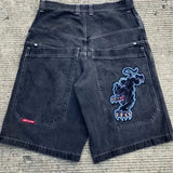 Pocket Embroidered Letter Print Jeans Men's Shorts Summer Vintage Super Wide-Legged Jeans 211-0-Outfit