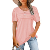 Women's Summer Round-Neck Short-Sleeved Chest Tuck Line Folded Blouse