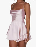 Women's Short Style Xia Xin Style Bare Back Sexy Fashion Satin Satin