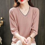 Seven-Sleeved T-Shirt Women's Mid-Sleeve Top Ice Knitted Shirt Thin Mother Spring T-Shirt