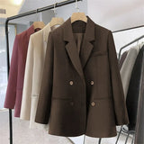 Suit Jacket Female Spring And Autumn Korean Version Of Loose Temperament Double Buckle Leisure Professional Raspberry Suit