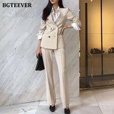 Elegant Women Blazer Suit Autumn Office Ladies Pant Suits V-neck Belted Blazer & Suit Pants 2020 Work Wear Female
