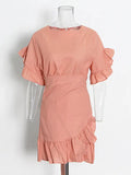 Fashion Casual Wind Collar Skirt 2025 Summer New High-End Feel-Leaf Hem Design Short Dress