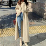 Fashion Turtleneck Split Long Women Sweater 2020 Autumn Winter Knitting Tops Elegant Loose Female Knitted