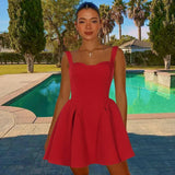 Solid Strap Flare Mini Dress- Outfit
