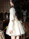 Elegant Mini White Dress Women Vintage Chic Bow Mesh Design Formal Dress Summer Casual Slim Birthday Evening Party