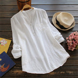 Plus Stripes Size Cotton Linen Long Sleeve Loose Casual