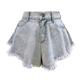 New Women Denim Shorts With Holes And High Waist Loose Tassel Jeans