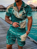 Zipper Lapel Shirts And Pockets Shorts Suits Mens Summer Outfits Fashion Streetwear Vintage Printed Two Piece Sets