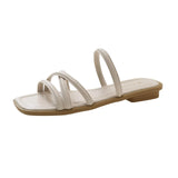 Wind Sandals Female 2025 Summer New Two Wear Thin Belt Low Heel Square Head One Word Belt With A Skirt Roman