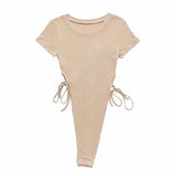 Zingj New Summer Stretch Slim Waistband Jumpsuit Women's Solid Color Short-Sleeved T-Shirt Bottom