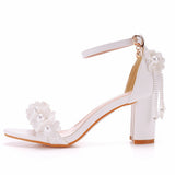 Cm Square With Thick Heel Shallow Mouth With Sandals Beaded Essee Flowers Wedding Dress Shooting High Heels