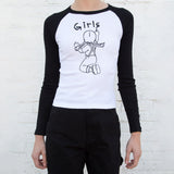 Patchwork Ribbed T-shirt Women Autumn Casual Round Neck Long Sleeve Tee Shirt Retro Streetwear Chic Cotton T Shirt