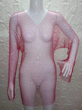 black fishnet rhinestone mini summer dress women Glitter bodycon club party dress see through bikini cover up beach