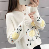 Winter Loose Casual Embroidery Sweat Sweater Lady Long Sleeve All-match Pullover Women Elegant Fashion Knitting