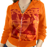 Aesthetic Women Hoodies with Pockets 90s Vintage Graphic Printed Zipper Closure Coat Top E-girl Sweatshirts Spring