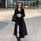 Women's Long-Term 2025 Spring And Autumn Black Korean Version Of Large-Size Small Man Popular British Wind Coat Over The Knee