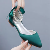 Cm Flat Tip Hollow Sandals Low Heel White Ribbon Wedding