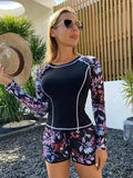 2025 New Surf Suit Long Sleeve Anti-Diving Suit Print Flat Angle Separation Conservative Swimsuit Women