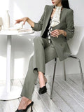 Women Fashion Blazer Suit Long Sleeve Blazer With Belt Pants Suit Set Office Lady Two Piece Sets