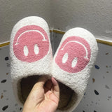 for Woman 2021 Happy Face Slippers of Curly Fluffy Fur Plush Sock Smile Embroidery Indoor Slip-on