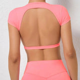 Backless Sporty T-shirt Women Sportswear Short Sleeve Crop Top for Fitness Yoga Wear Workout Clothes Female Gym Shirt
