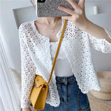 Cutout Knitted Cardigan Sweater Women Five-point Sleeves Thin Sunscreen Air Conditioning Short Sweater Female Spring