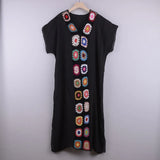 Queens Women Colorful Embroidery Short Sleeve Beach Sexy Loose Bohemian Maxi Dress Ladies V-neck Boho Sundress