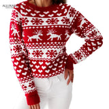 Top Jumper Knitwear Hot Christmas Santa Claus Xmas Printing Long Sleeve O-neck Christmas Knitting Pullover Women