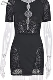 Cut Out Sexy Zebra Mesh Transparent Women's Mini Dress for Beach Holiday Night Club Party Bodycon Pencil Short