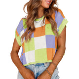 Summer Hat Sleeves Open Umbilical Short Sleeves Round Collar Knitting Board Lattice Sweater