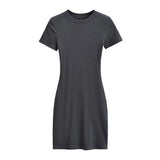 Zingj Trendy Women's Dress With Round Neck And Short Sleeves Is A New Slim And Pure Color Waist-Hip Skirt In