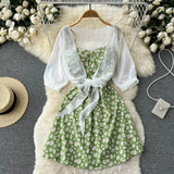 Zingj Small Pure And Fresh Broken Flower Condole Belt Skirt Chiffon Small Shawl Female Summer Two Set