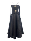 French Style Shoulder Folding Long-Sleeved Dress In Spring 2025 New Temperament Elegant High-End Evening