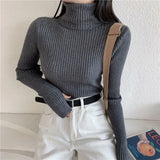 Winter Knitted Turtleneck Sweater Basic Rib Fall Casual Slim Pullover Womens Elasticity Jumper Pull Femme With Thumb
