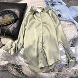 Long Sleeve Chic Blouses Women Korean Harajuku Satin Shirts Oversized Tops 2021 Autumn Simple All-match Tunic