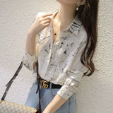 Women Print Graphic Spring Chiffon Ulzzang Temperament Popular All-match Loose Plus Size 2XL Design Female Clothes