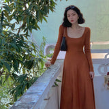 Long Aleeve Sweater Dress Women Knit Autumn Winter Dress Female Slim A-line Casual Vintage