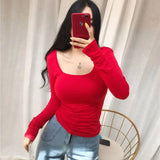 2021 T shirt Women Clothes Sexy Slim Cotton Long Sleeve Casual White Female T-Shirt Summer Tops Black Tee Shirt
