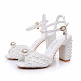 Cm Coarse Heel Sandals Square Coarse Sandals White Pearl Wedding Dress Sandals Pearl Wedding Shoes