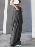 Grey Cargo Pants Korean Fashion Lace Up Pocket Low Rise Casual Pants Women Streetwear Sweatpants y2k Aesthetic